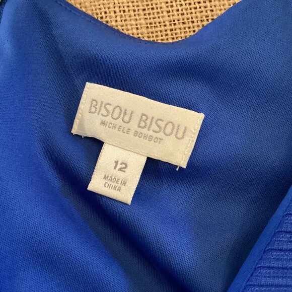 Bisou Bisou Dress Size 12 Blue‎ V-Neck Short Sleeve Bodycon Fitted - Picture 2 of 9